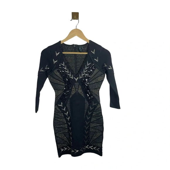 NWOT Marciano Tessa Beaded Embellished Bandage Dress in Black/Metallic Size XS - Picture 9 of 17